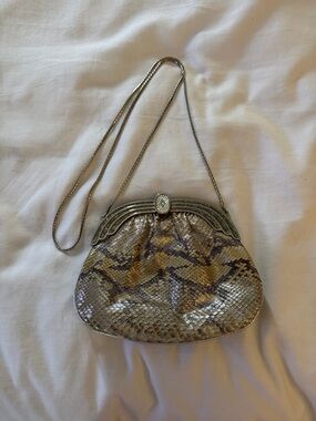 Finesse La Model Metallic Snake-Print Evening Crossbody Bag - Silver & Gold